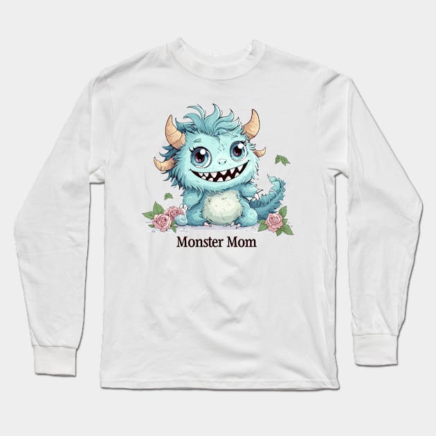 Cute Monster Mom Long Sleeve T-Shirt by Obotan Mmienu